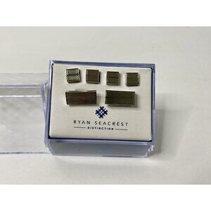 $90 Ryan Seacrest Distinction Men Rhodium Silver Tone Cufflinks Tuxedo Button #2